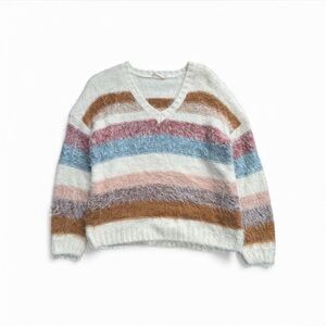 Altar'd State V-Neck Sweater in Multicolor Stripes Womens Size S